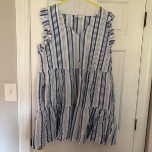 Time & Tru Cotton Striped Dress with Ruffles